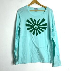 Lucky Brand Turquoise/Mint Green Tee with heart and peace sign